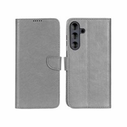 کیف چرمی موبایل مگنتی محافظ لنزدار KRF مدل Samsung Galaxy S25 FE - طوسی
