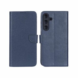کیف چرمی موبایل مگنتی محافظ لنزدار KRF مدل Samsung Galaxy S25 FE - سرمه ای