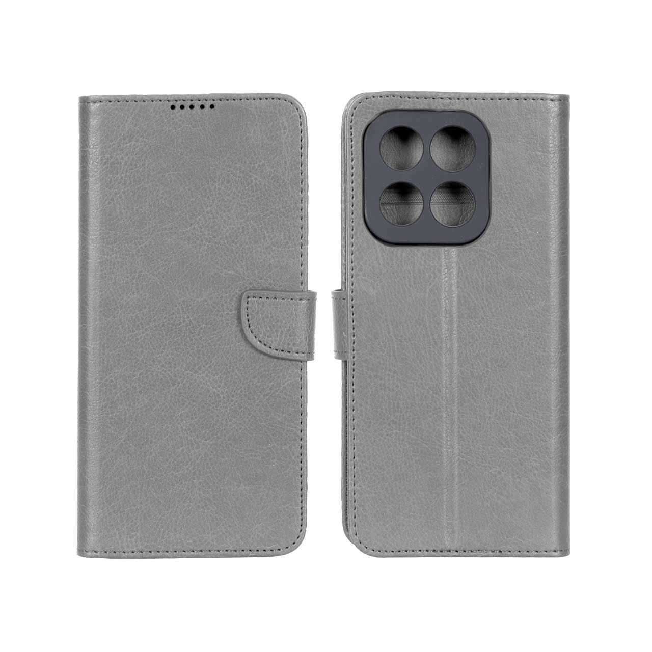 کیف چرمی موبایل مگنتی محافظ لنزدار KRF مدل Honor X7d - طوسی