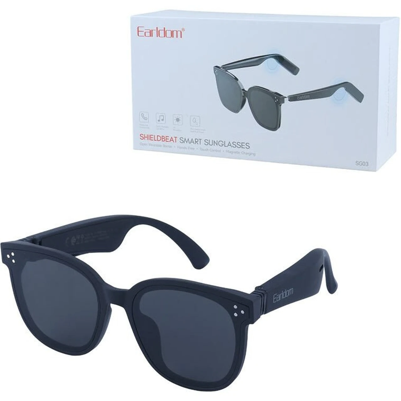 عینک دودی هوشمند Earldom UV400 مدل SG04 - مشکی (قابلیت مکالمه و پخش موسیقی)