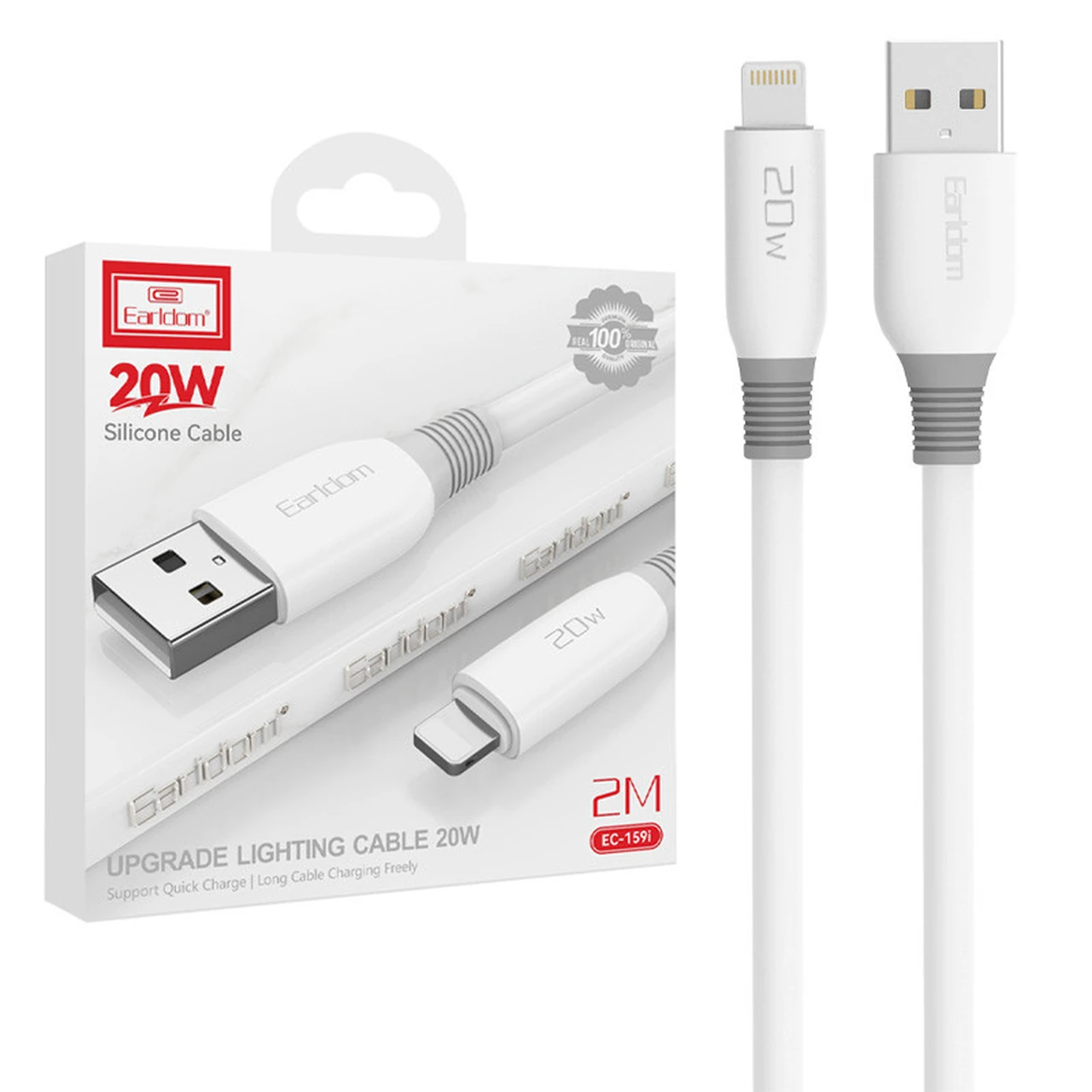 کابل شارژ 2 متری آیفون Earldom مدل EC-159i 20W - سفید