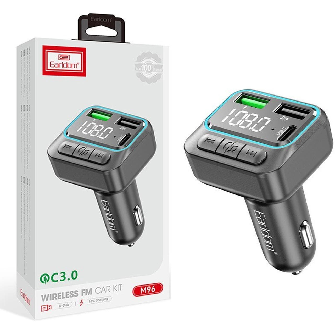 شارژر فندکی فست سه پورت و گیرنده بلوتوثی Earldom FM مدل ET-M96 - مشکی