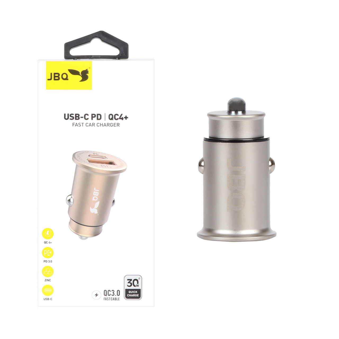 شارژر فندکی فست و PD دو پورت JBQ مدل CC-P9 30W - نقره ای - پک ضعیف (گارانتی یکساله رصاصی)