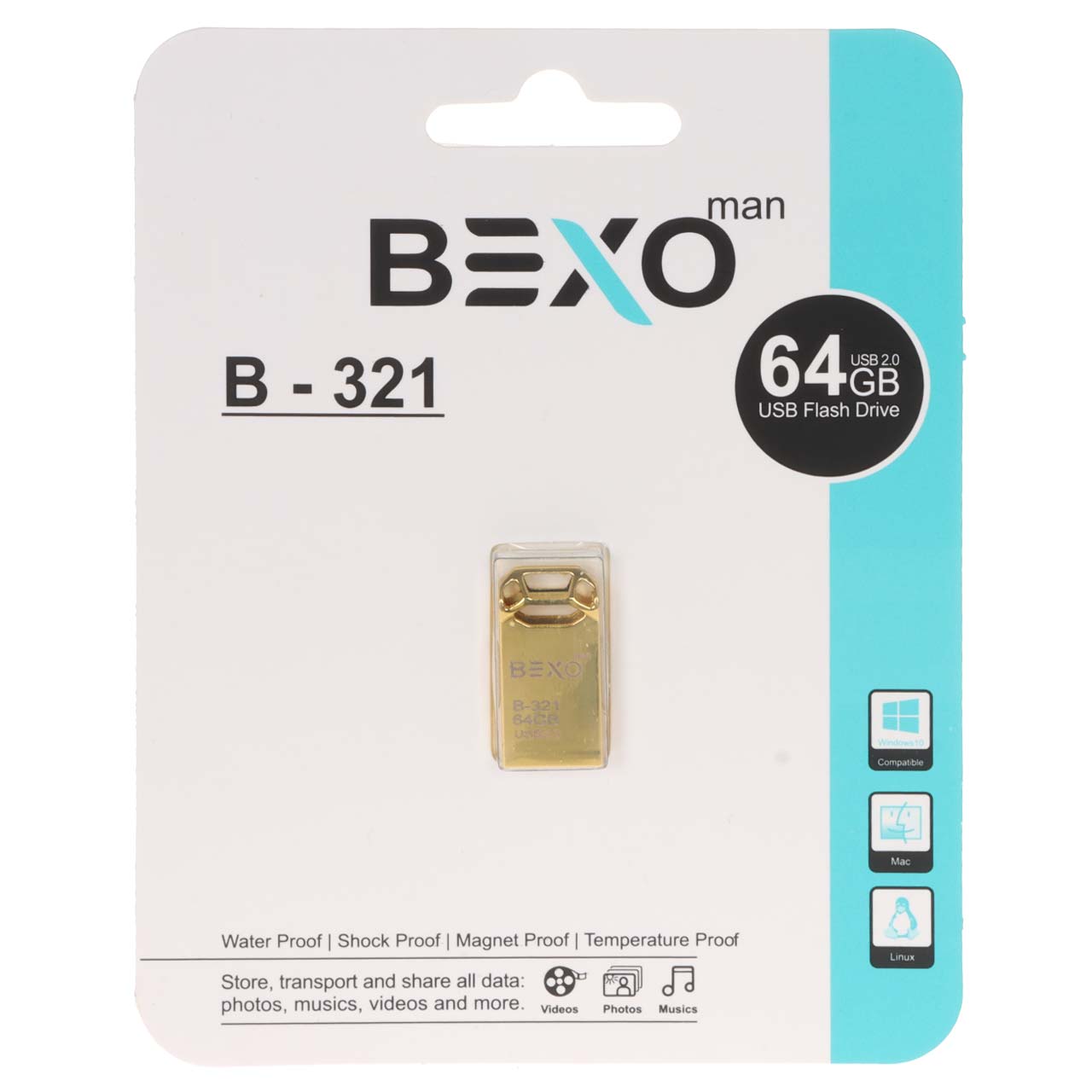 فلش مموری BEXO USB2.0 مدل B-321 ظرفیت 64GB - طلایی (گارانتی داده پردازی آواتک)