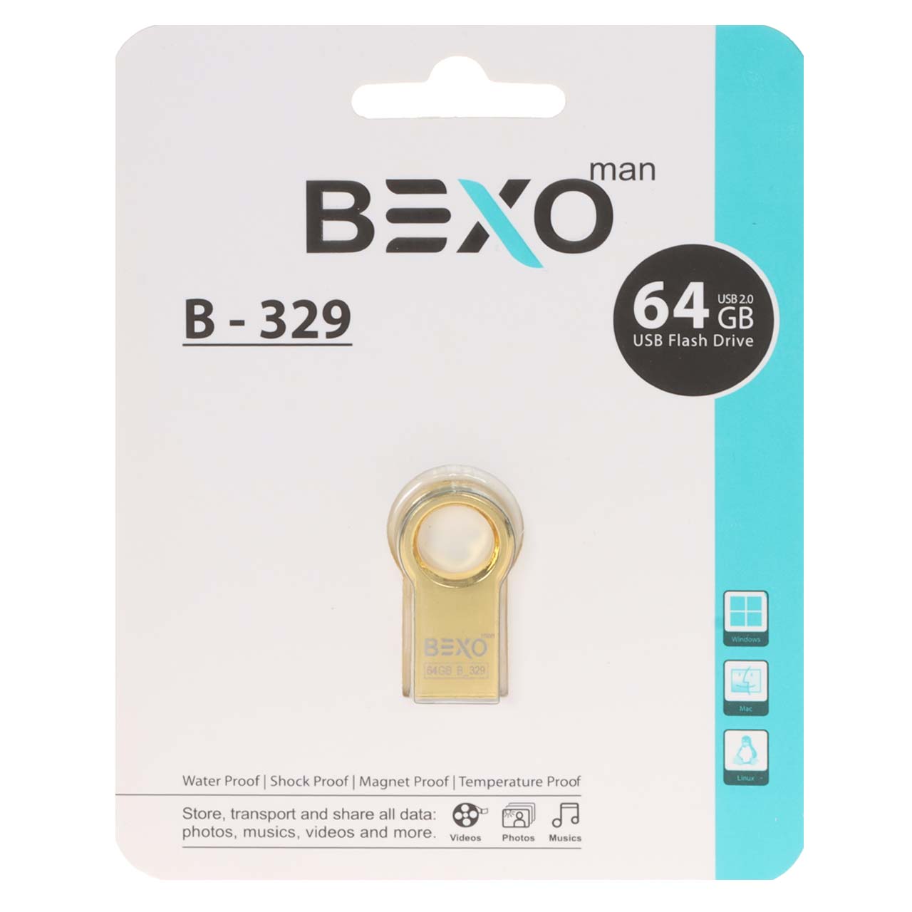 فلش مموری BEXO USB2.0 مدل B-329 ظرفیت 64GB - طلایی (گارانتی داده پردازی آواتک)