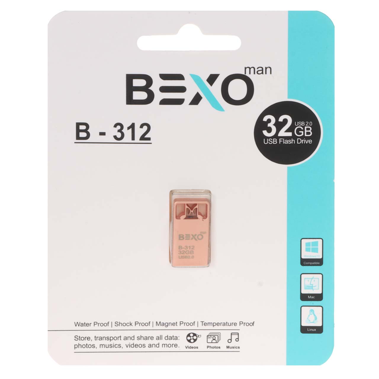 فلش مموری BEXO USB2.0 مدل B-312 ظرفیت 32GB - رزگلد (گارانتی داده پردازی آواتک)
