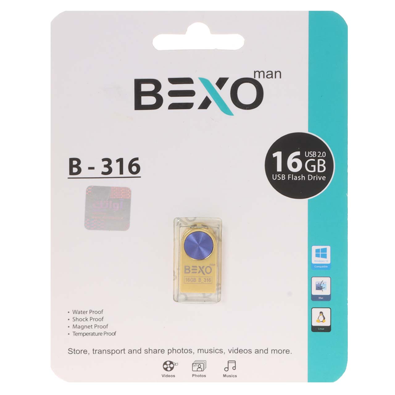فلش مموری BEXO USB2.0 مدل B-316 ظرفیت 16GB - طلایی آبی (گارانتی داده پردازی آواتک)
