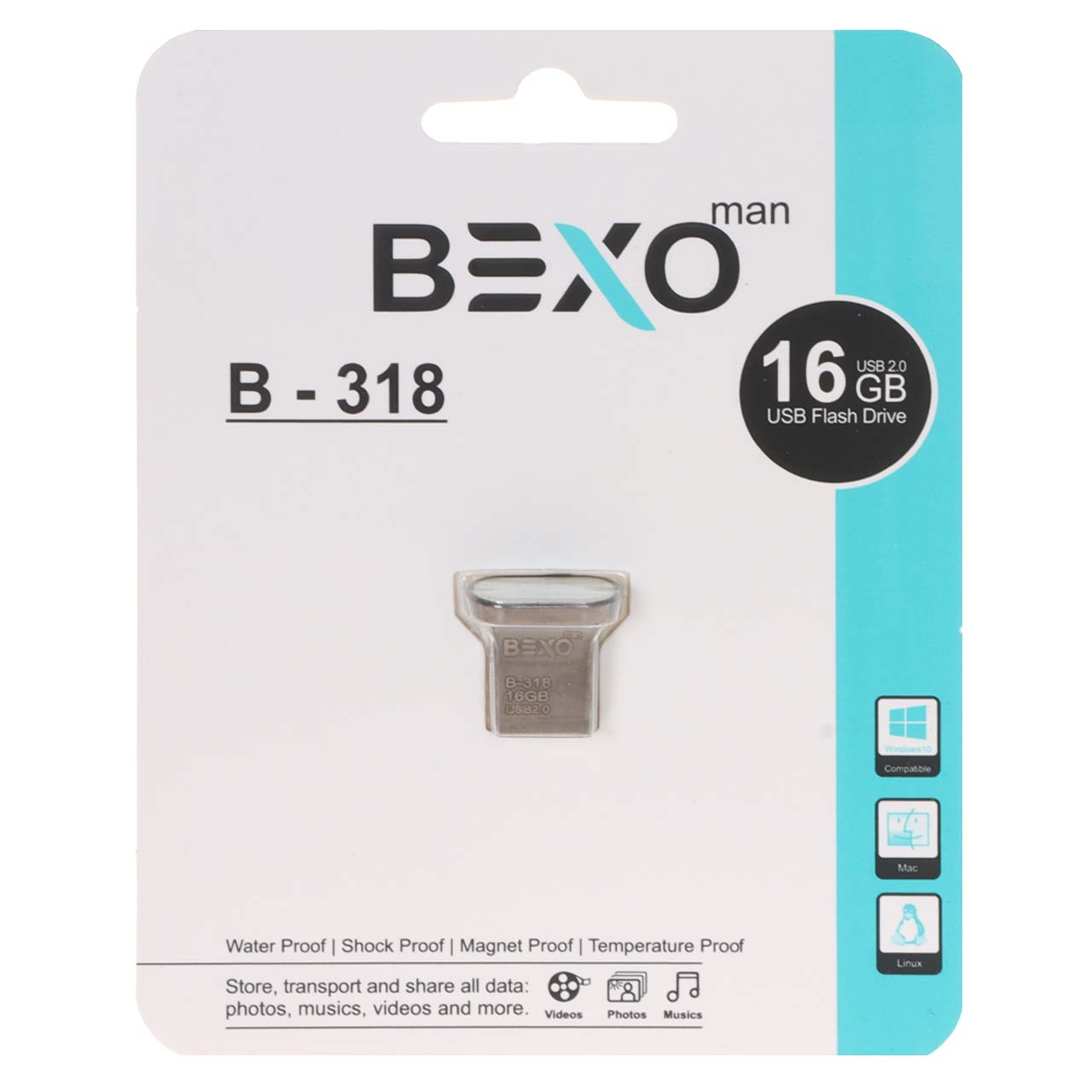 فلش مموری BEXO USB2.0 مدل B-318 ظرفیت 16GB - مشکی (گارانتی داده پردازی آواتک)