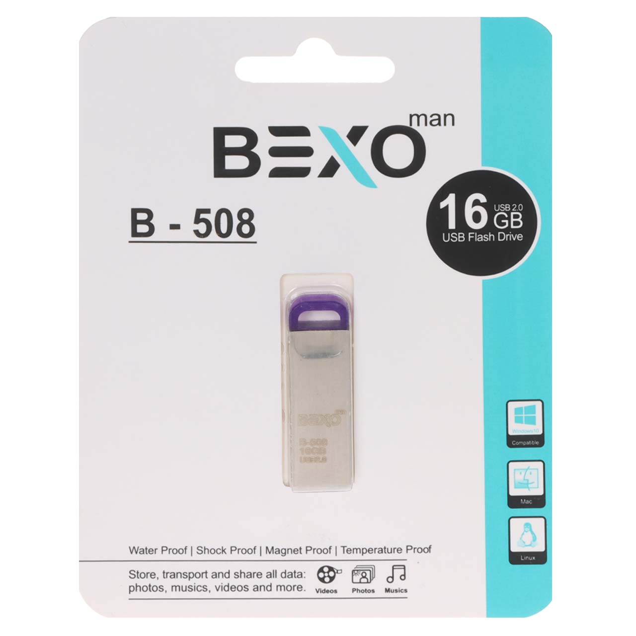 فلش مموری BEXO USB2.0 مدل B-508 ظرفیت 16GB - نقره ای (گارانتی داده پردازی آواتک)