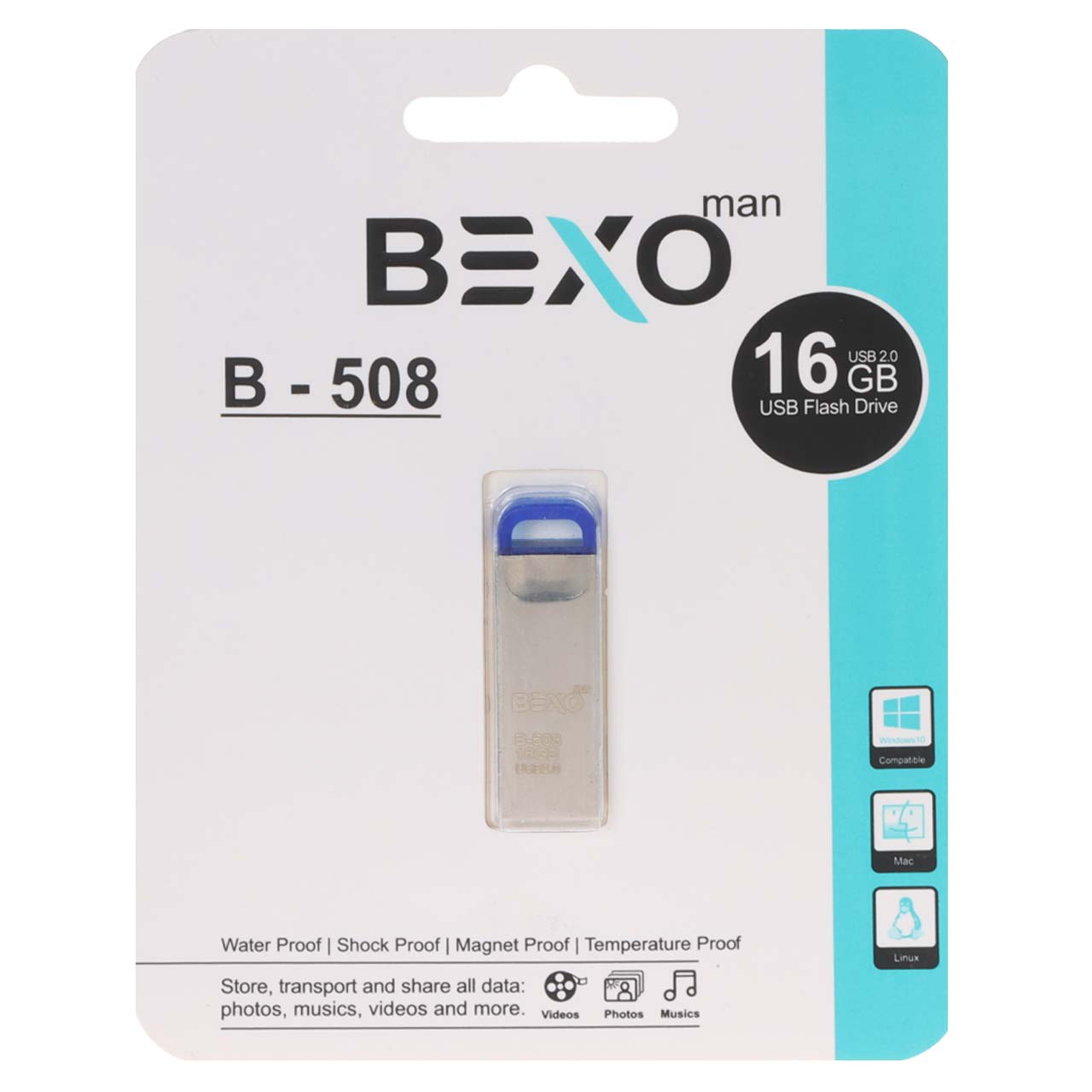 فلش مموری BEXO USB2.0 مدل B-508 ظرفیت 16GB - نقره ای (گارانتی داده پردازی آواتک)