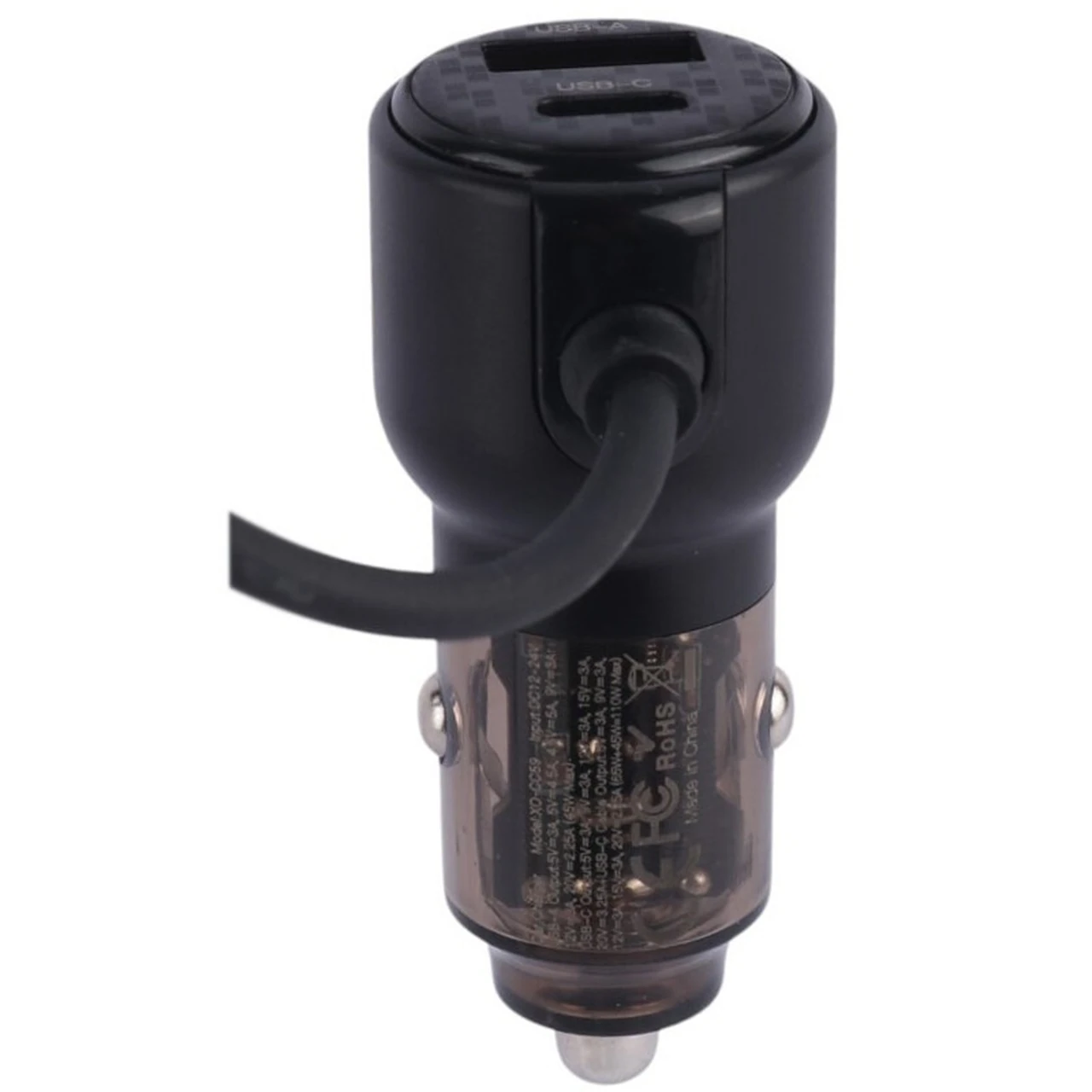 شارژر فندکی PD و فست دو پورت XO مدل XO-CC59 110W به همراه کابل متصل Type-C - مشکی