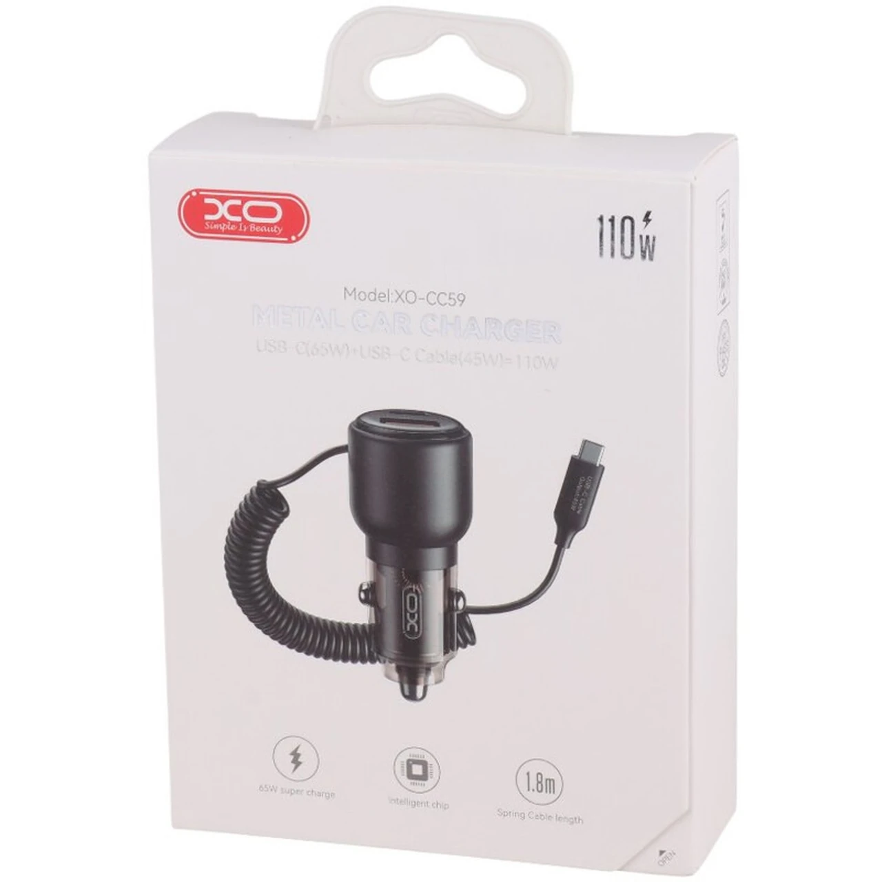 شارژر فندکی PD و فست دو پورت XO مدل XO-CC59 110W به همراه کابل متصل Type-C - مشکی
