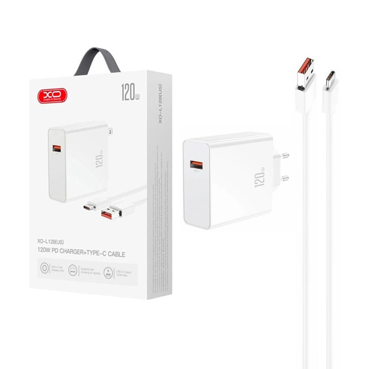 شارژر دیواری فست تک پورت XO مدل XO-L128(EU) به همراه کابل شارژ Type-C - سفید