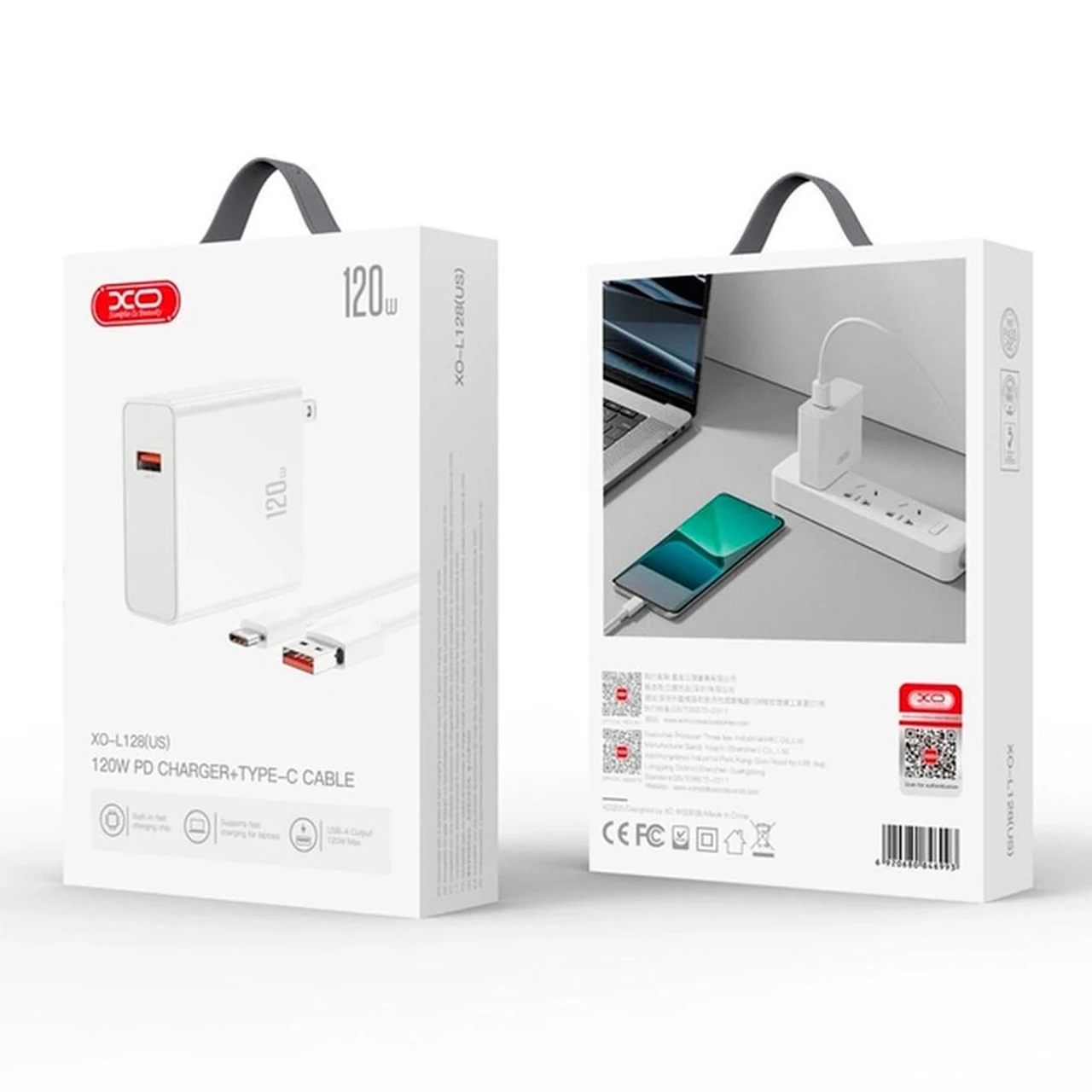 شارژر دیواری فست تک پورت XO مدل XO-L128(EU) به همراه کابل شارژ Type-C - سفید