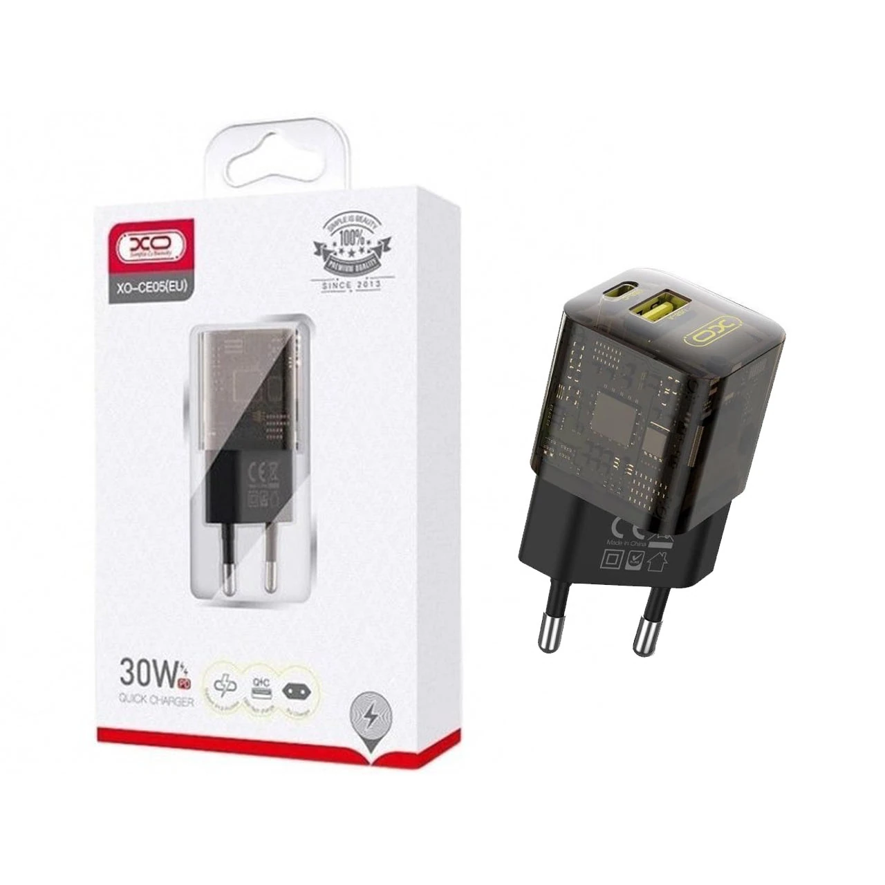 شارژر دیواری PD و فست دو پورت XO مدل XO-CE05(EU) 30W - مشکی
