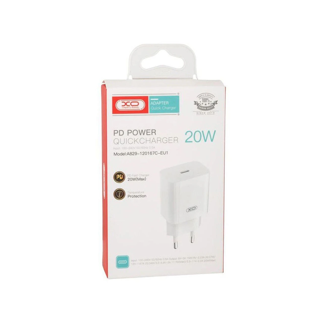 شارژر دیواری PD و فست تک پورت XO مدل A829-120167C-EU1 به همراه کابل شارژ Type-C To Lightning - سفید
