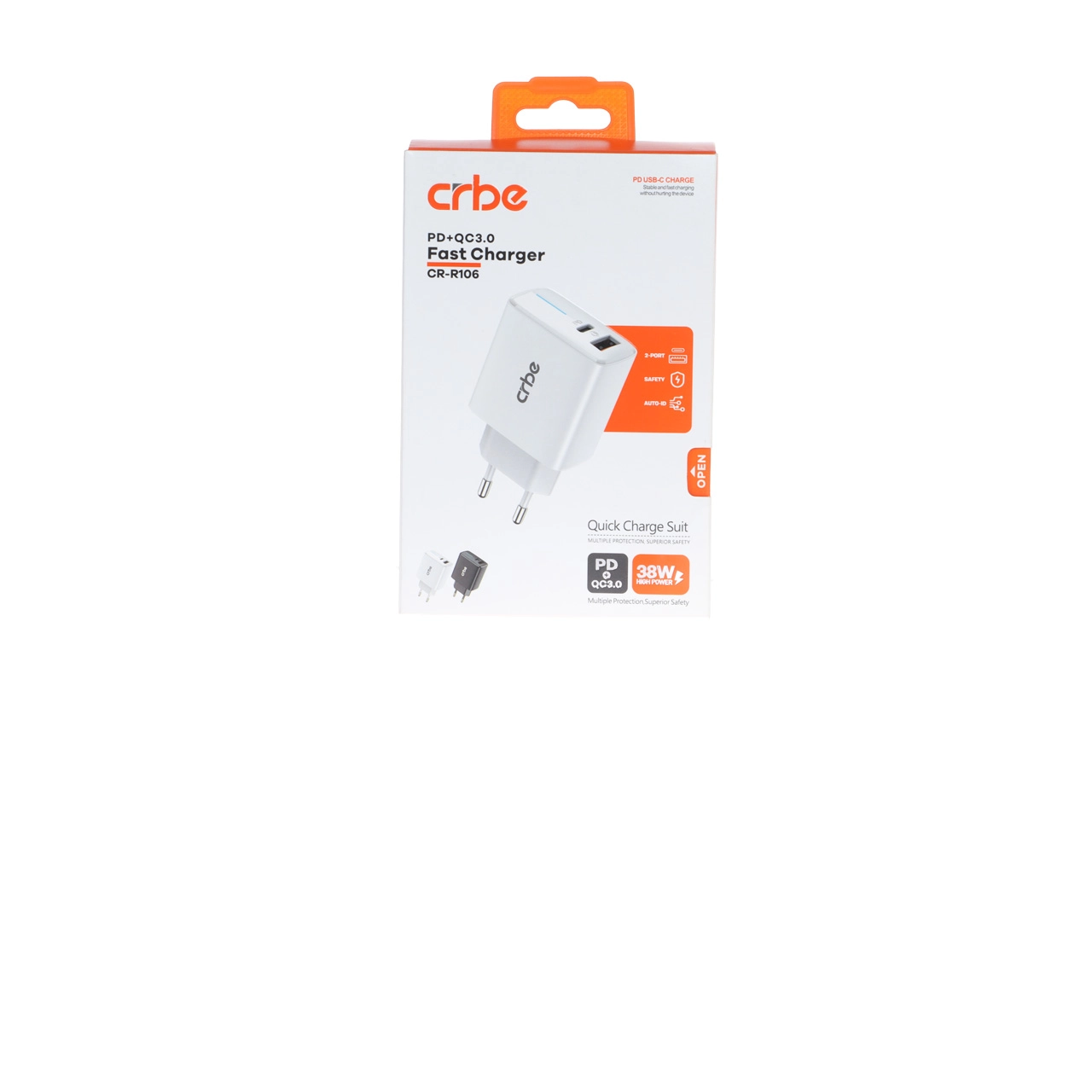 شارژر دیواری فست و PD دو پورت Crbe مدل CR-R106 38W - مشکی (گارانتی یکساله PMC)