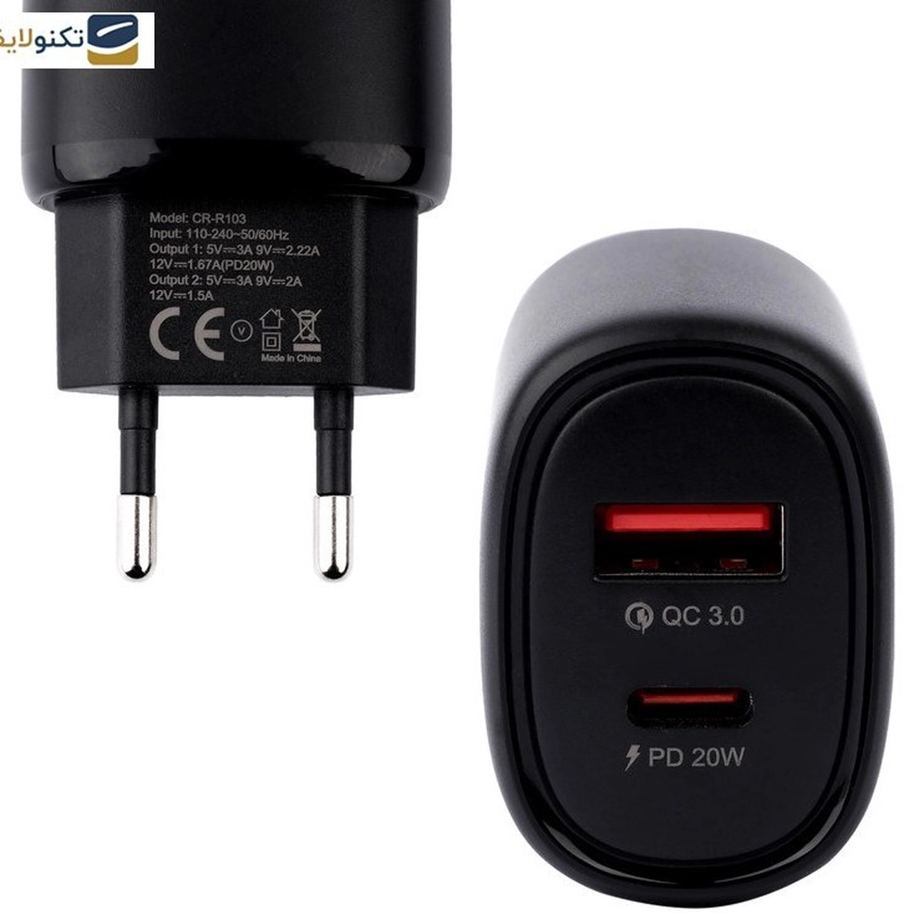 شارژر دیواری فست و PD دو پورت Crbe مدل CR-R104 38W - مشکی (گارانتی یکساله PMC)