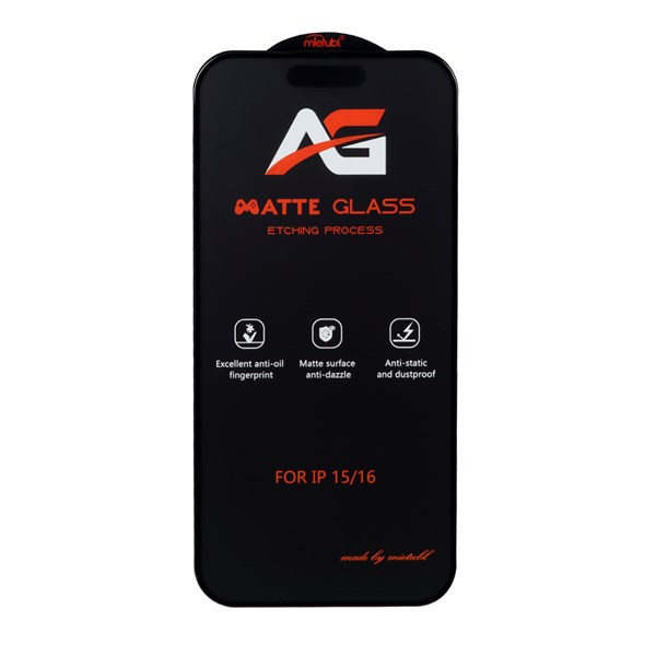 محافظ صفحه نمایش شیشه ای مات Full Cover Anti Static Mietubl AG مدل NTC - Apple iPhone 16 / iPhone 15 / iPhone 14 Pro