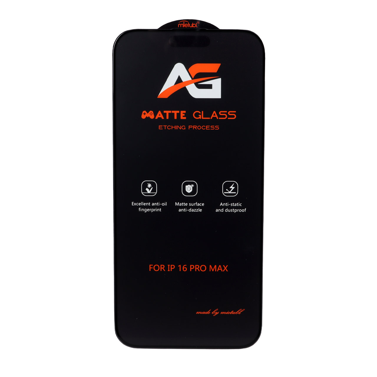 محافظ صفحه نمایش شیشه ای مات Full Cover Anti Static Mietubl AG مدل NTC - Apple iPhone 16 Pro Max