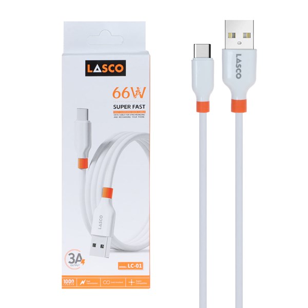 کابل شارژ فست Lasco Type-C مدل LC-01 66W - سفید - DST (گارانتی شش ماهه)