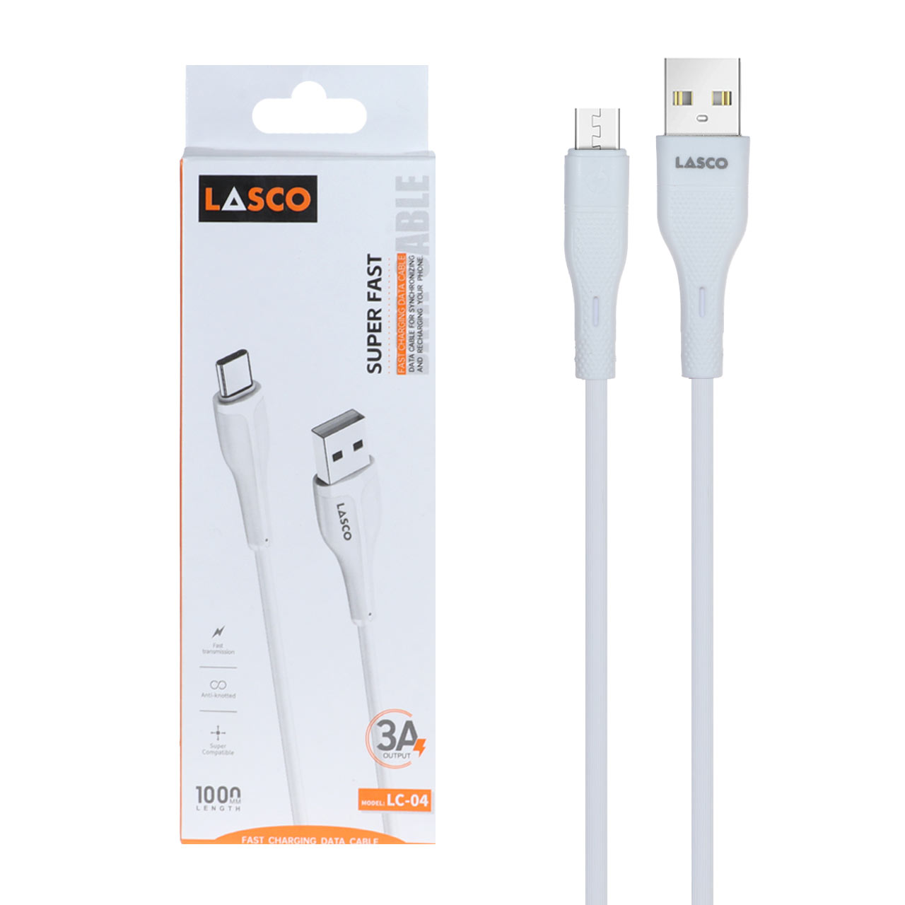 کابل شارژ فست اندروید Lasco مدل LC-04 - سفید - DST(گارانتی شش ماهه)
