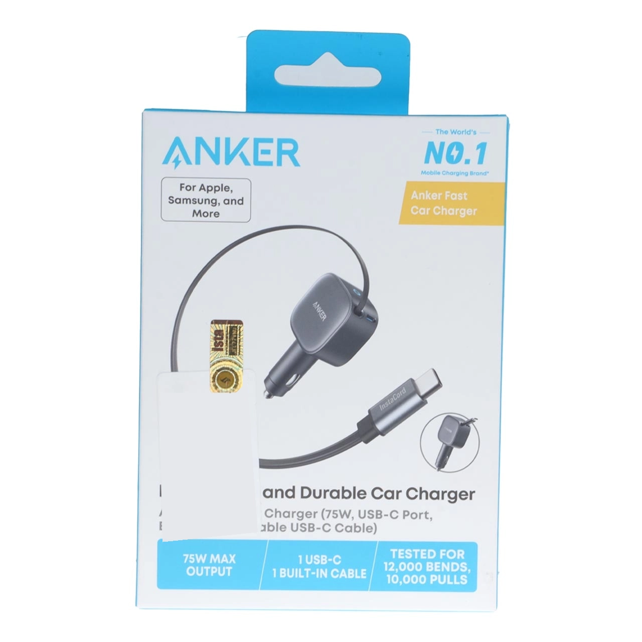 شارژر فندکی فست دو پورت به همراه کابل متصل ANKER Type-C مدل A2738HA2 75W - خاکستری (گارانتی 18ماهه حافظه طلایی ایستا)