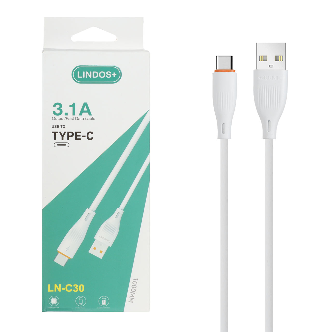 کابل شارژ فست Lindos+ Type-C مدل LN-C30 - سفید (گارانتی تعویض یکساله شرکتی)