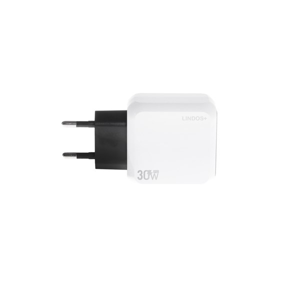 شارژر دیواری فست و PD دو پورت +Lindos مدل LN-CH30 30W به همراه کابل شارژ Type-C To Type-C - سفید (گارانتی تعویض یکساله شرکتی)
