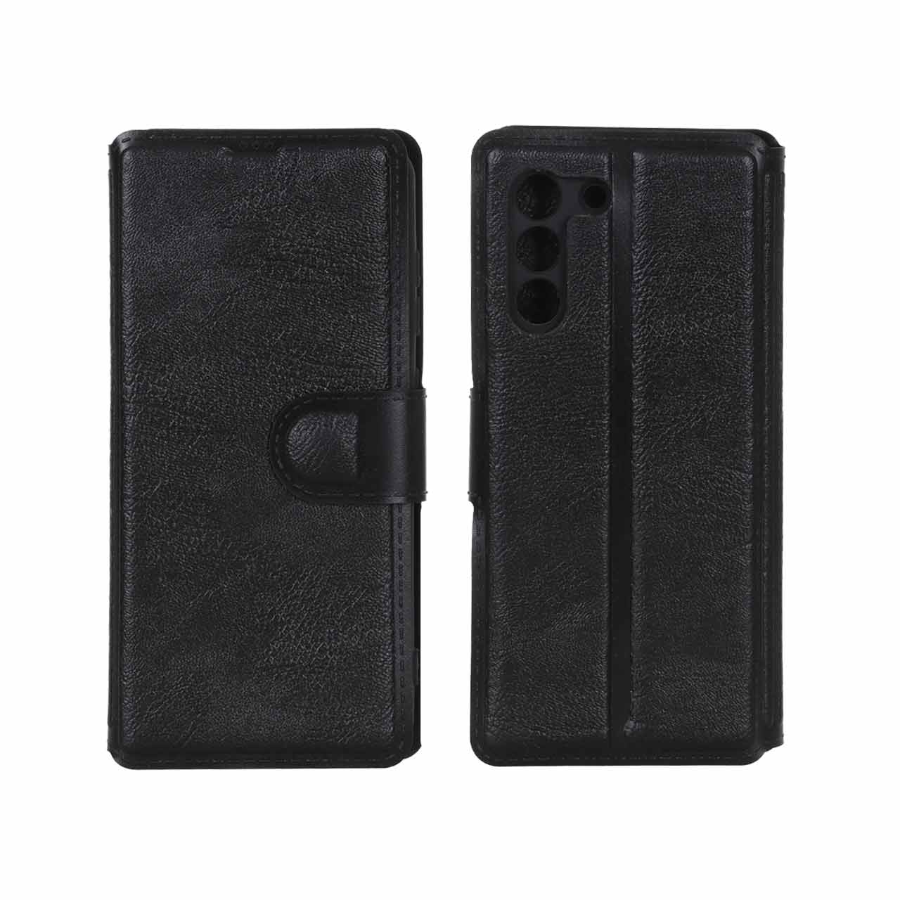 کیف موبایل چرمی مگنتی محافظ لنزدار Samsung Galaxy S21 FE - مشکی