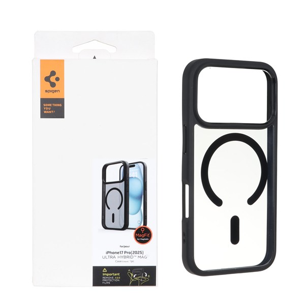 قاب اورجینال Spigen ULTRA HYBRID MagSafe مدل Apple iPhone 17 Pro - شفاف مشکی (پک دار)