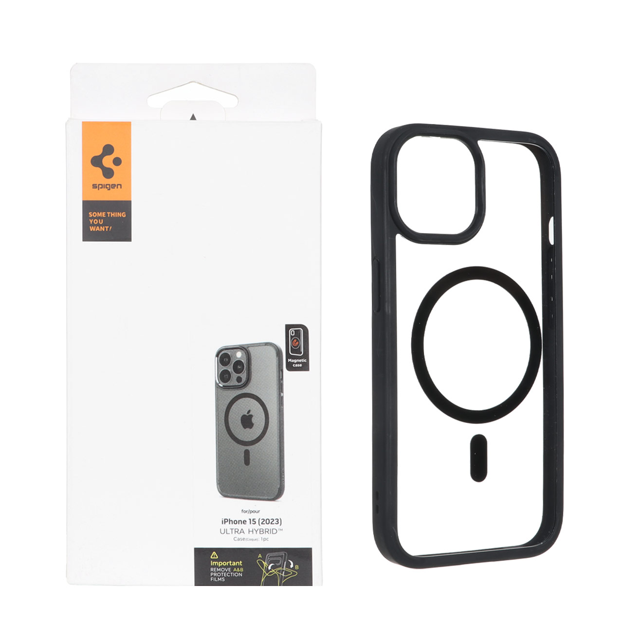 قاب اورجینال Spigen ULTRA HYBRID MagSafe مدل Apple iPhone 15 / iPhone 14 / iPhone 13 - شفاف مشکی (پک دار)