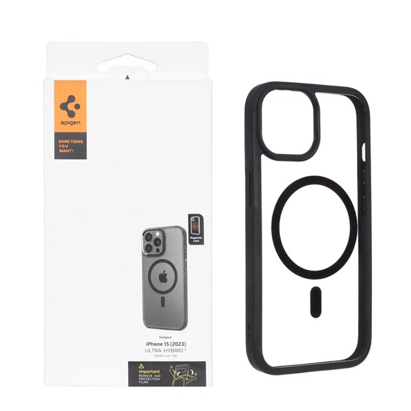 قاب اورجینال Spigen ULTRA HYBRID MagSafe مدل Apple iPhone 15 / iPhone 14 / iPhone 13 - شفاف مشکی (پک دار)