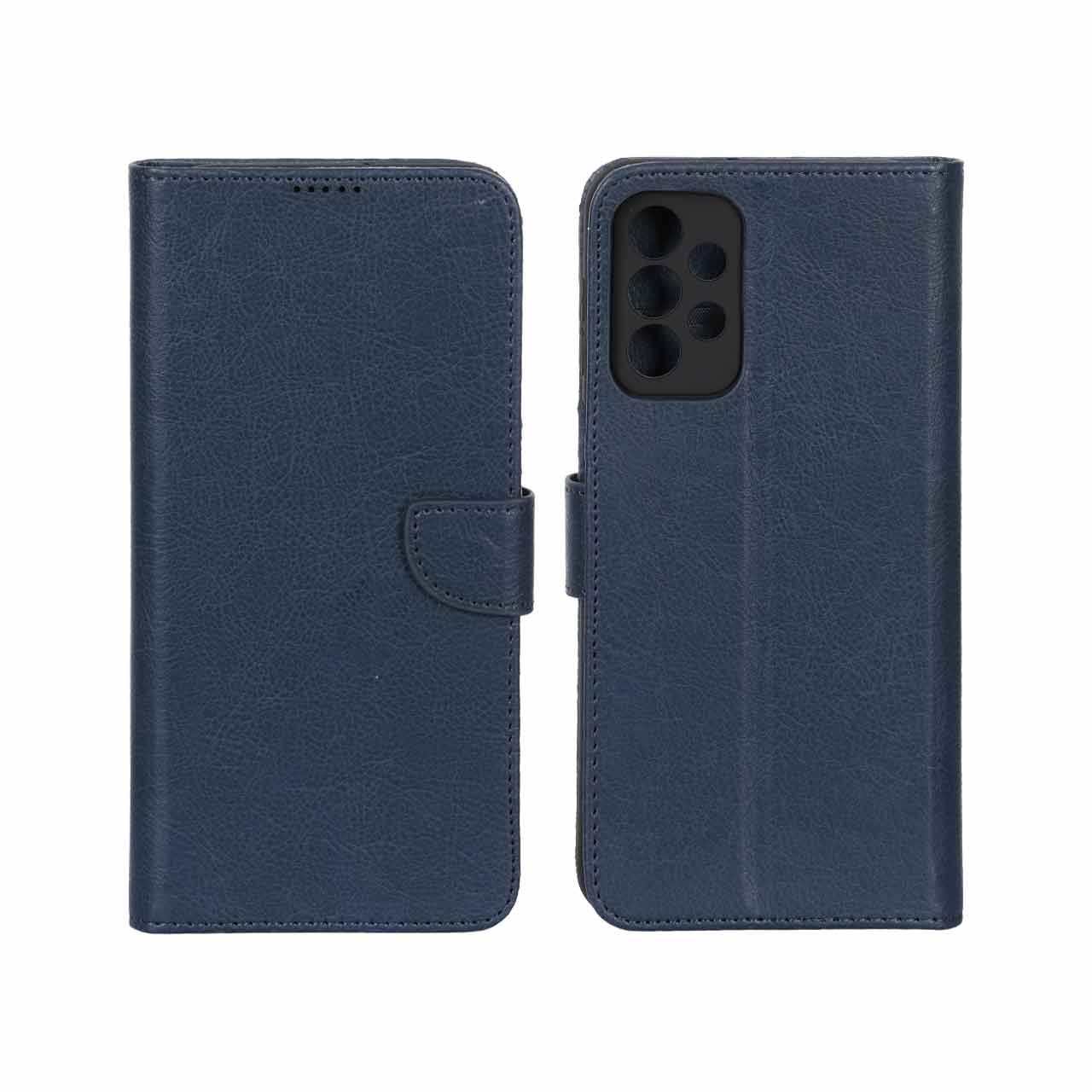 کیف چرمی موبایل مگنتی محافظ لنزدار KRF مدل Samsung Galaxy A23 - سرمه ای