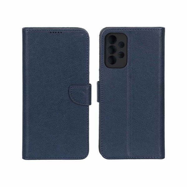 کیف چرمی موبایل مگنتی محافظ لنزدار KRF مدل Samsung Galaxy A23 - سرمه ای