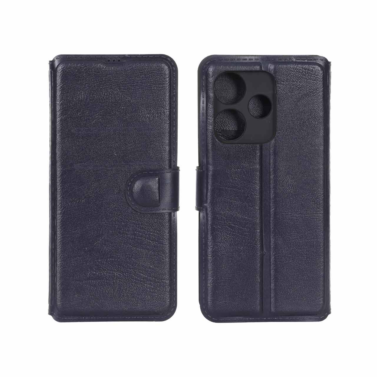 کیف موبایل چرمی مگنتی محافظ لنزدار Xiaomi Redmi 13X / Redmi 13 4G / Poco M6 4G - سرمه ای