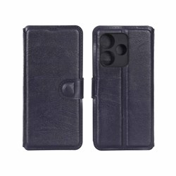 کیف موبایل چرمی مگنتی محافظ لنزدار Xiaomi Redmi 13X / Redmi 13 4G / Poco M6 4G - سرمه ای