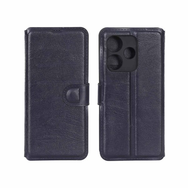 کیف موبایل چرمی مگنتی محافظ لنزدار Xiaomi Redmi 13X / Redmi 13 4G / Poco M6 4G - سرمه ای