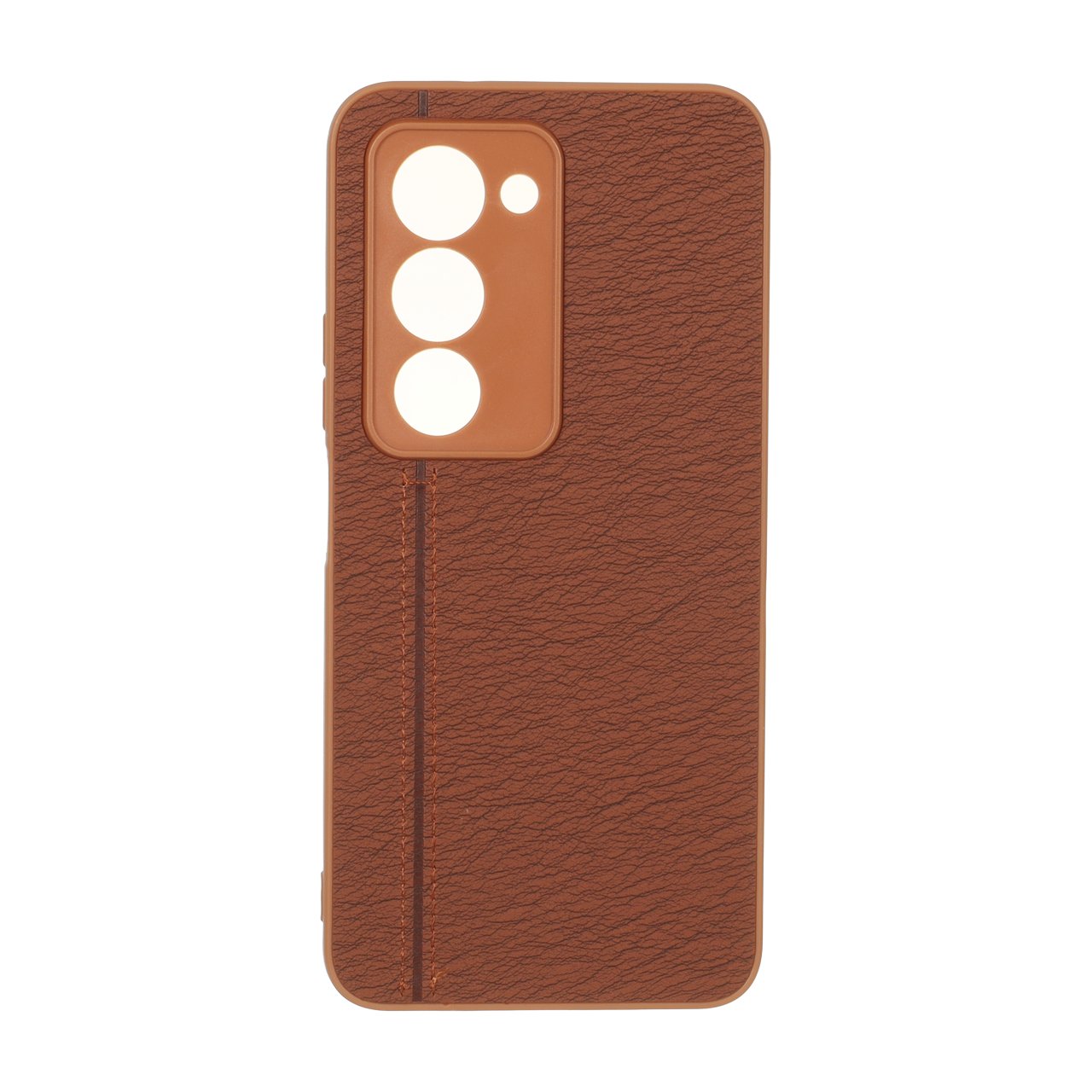 قاب طرح چرم دوخت خطی محافظ لنزدار Xiaomi Redmi 15 4G - قهوه ای