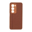 قاب طرح چرم دوخت خطی محافظ لنزدار Xiaomi Redmi 15 4G - قهوه ای
