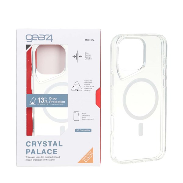 قاب اورجینال Gear4 Crystal palace شفاف White MagSafe مدل Apple iPhone 16 Pro Max (پک دار)