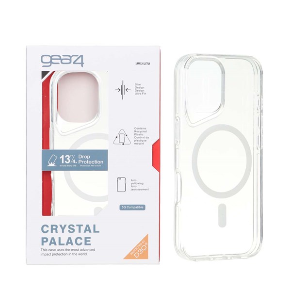 قاب اورجینال Gear4 Crystal palace شفاف White MagSafe مدل Apple iPhone 16 (پک دار)