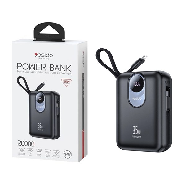 پاوربانک فست شارژ Yesido 20000mAh مدل YP94 35W - مشکی (گارانتی 18 ماه تعویض نیکان همراه)