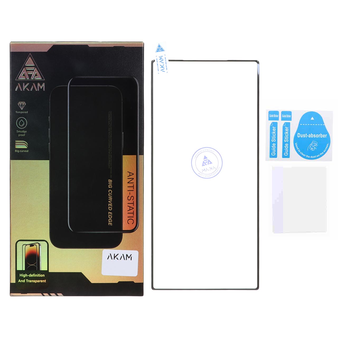 محافظ صفحه نمایش شیشه ای خم فول چسب Full Cover Anti Static AKAM درجه یک Samsung Galaxy S22 Ultra (پک دار)