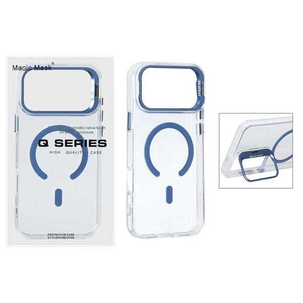 قاب اورجینال Q Series Bracket کریستالی Magsafe لنز استندشو Apple iPhone 17 Pro - آبی (پک دار)