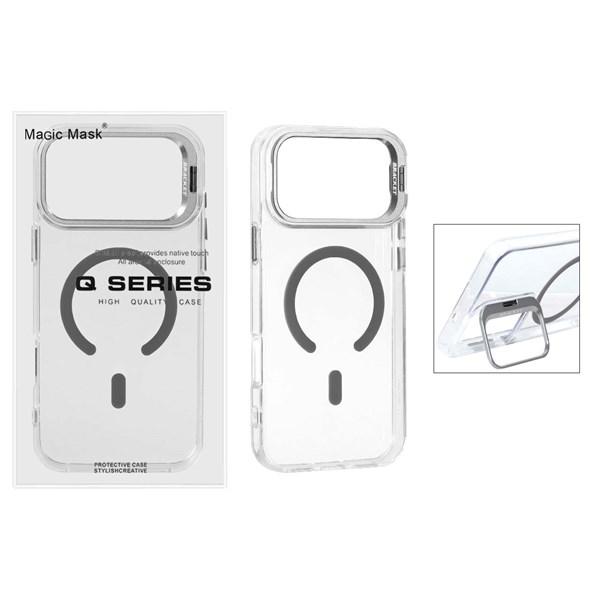 قاب اورجینال Q Series Bracket کریستالی Magsafe لنز استندشو Apple iPhone 17 Pro - خاکستری (پک دار)