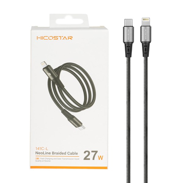 کابل شارژ PD و فست Hicostar Type-C to Lightning مدل 141C-L 27W - مشکی