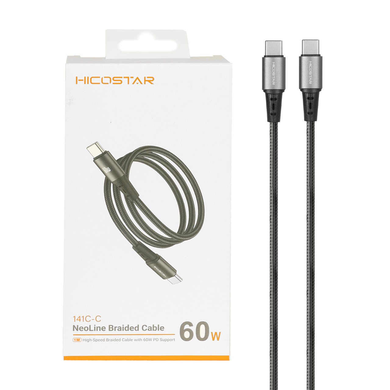 کابل شارژ PD و فست Hicostar Type-C to Type-C مدل 141C-C 60W - مشکی