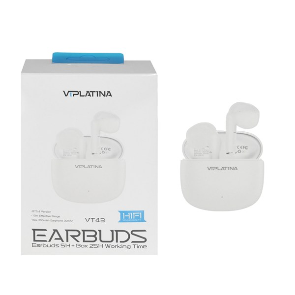 ایرفون بی سیم VIPLATINA مدل VT43 - سفید (گارانتی 18 ماه تعویض نیکان همراه)