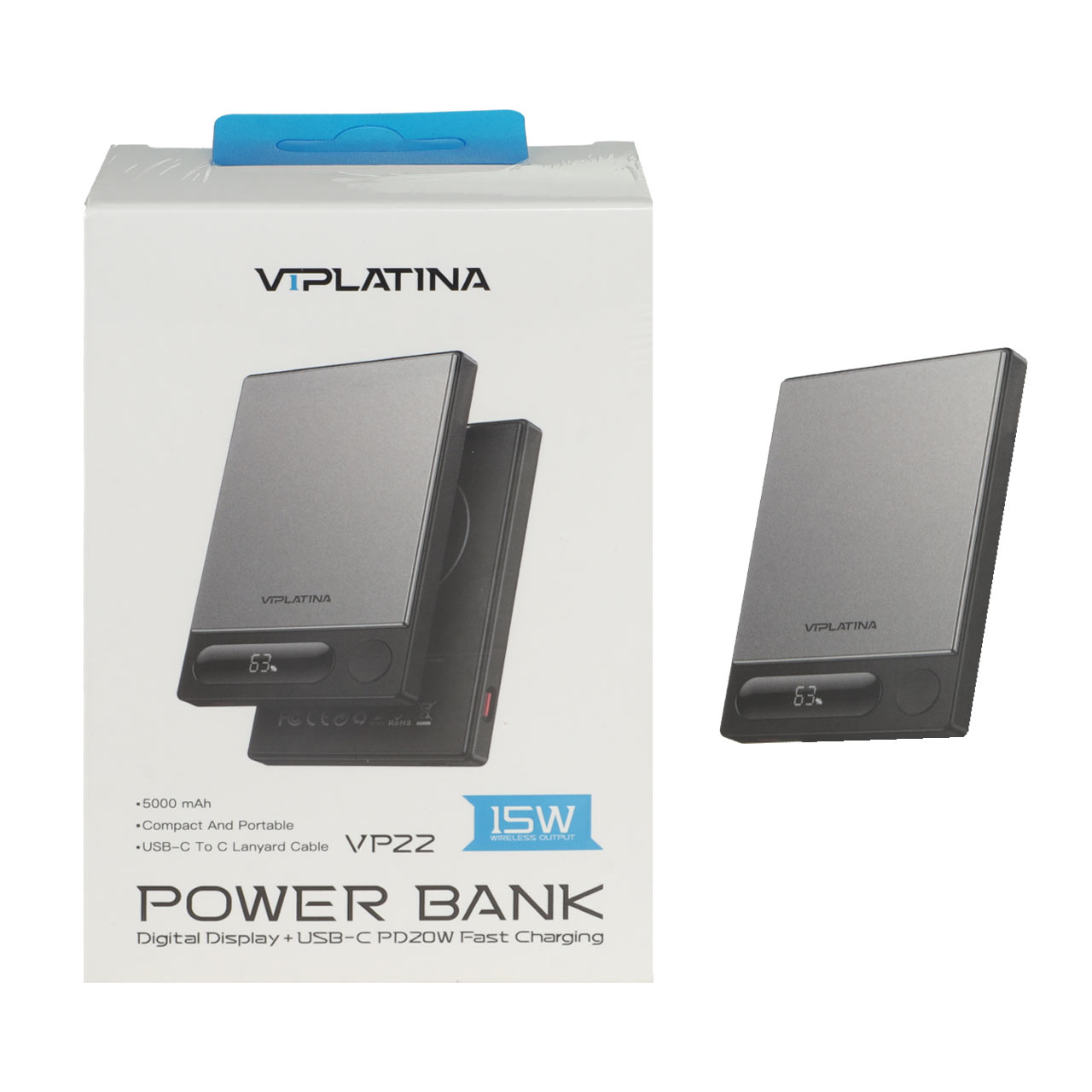 پاوربانک وایرلس و فست شارژ VIPLATINA 5000mAh مدل VP22 15W - مشکی (گارانتی 18 ماه تعویض نیکان همراه)